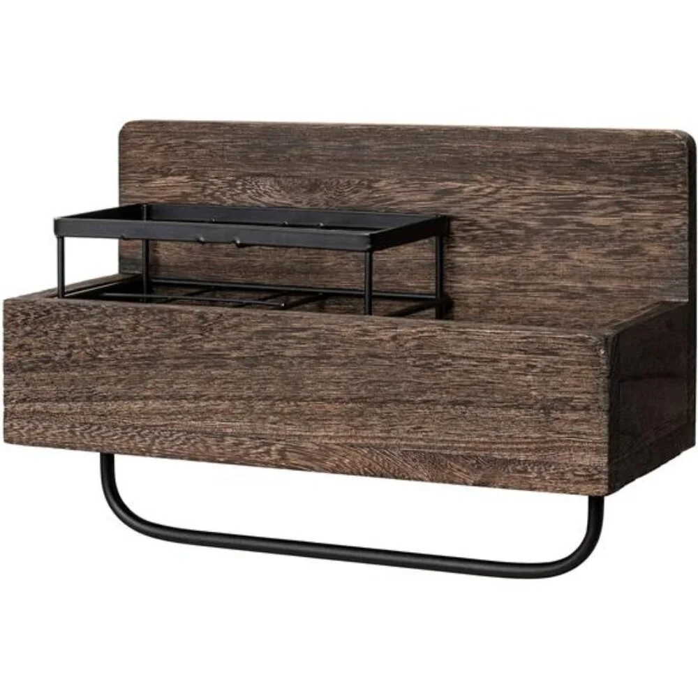 Wall Mounted Toothbrush Holder Wooden Bathroom Organizer Towel Rack Toothpaste